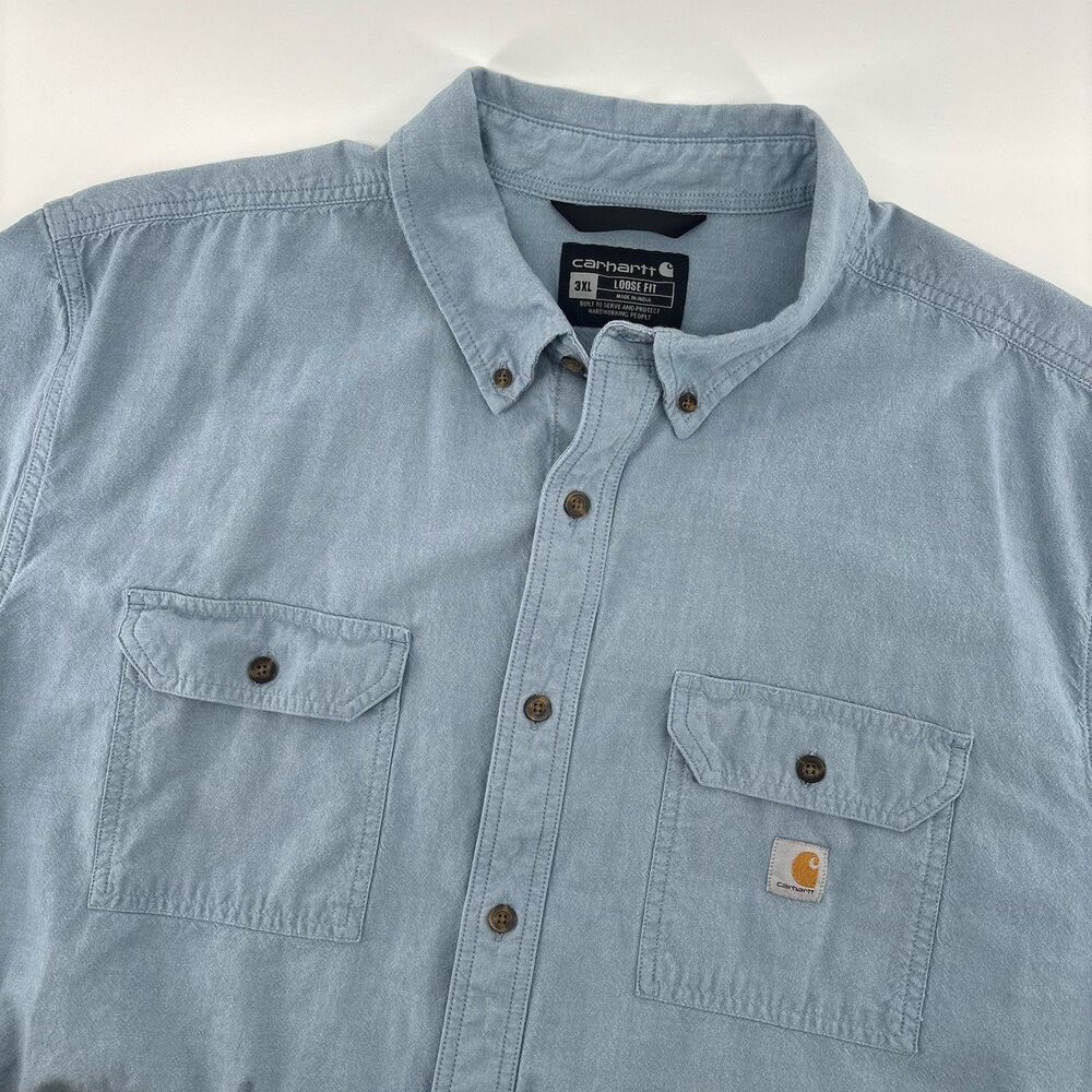 Carhartt Mens Loose Fit Midweight Blue Chambray‎ Short Sleeve Shirt Size 3XL